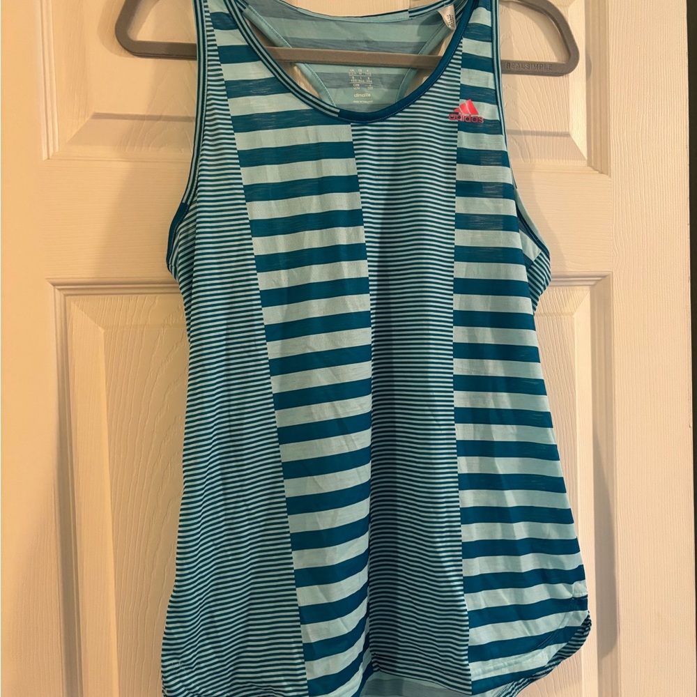 New Adidas Women's M Teal Striped Tank Top